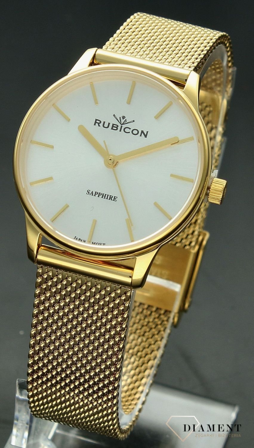 Zegarek damski Rubicon złoty z szafirowym szkłem RNBE35 srebrna tarcza.  Zegarek damski Rubicon. Zegarek damski na bransolecie Rubicon. Zegarek damski z szafirowym szkłem Rubicon. Zegarek damski na prezent..jpg